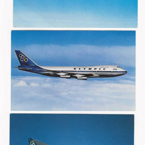 Olympic Airways cart postal set of 3 new with Boeing 727-200, 737-200, 747-200