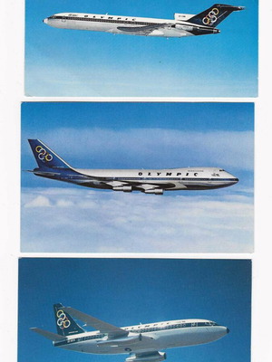 Olympic Airways cart postal set of 3 new with Boeing 727-200, 737-200, 747-200