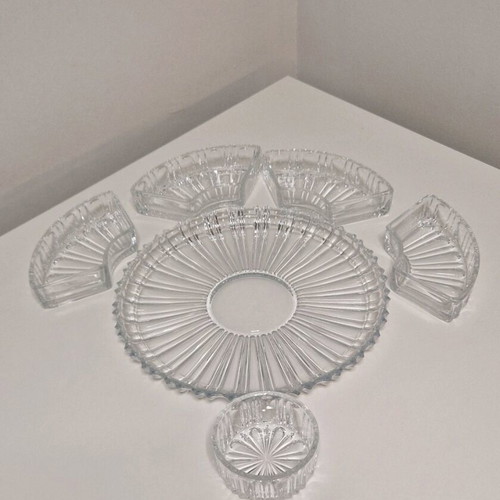 Vintage crystal serving platter new with removable sections 29 cm