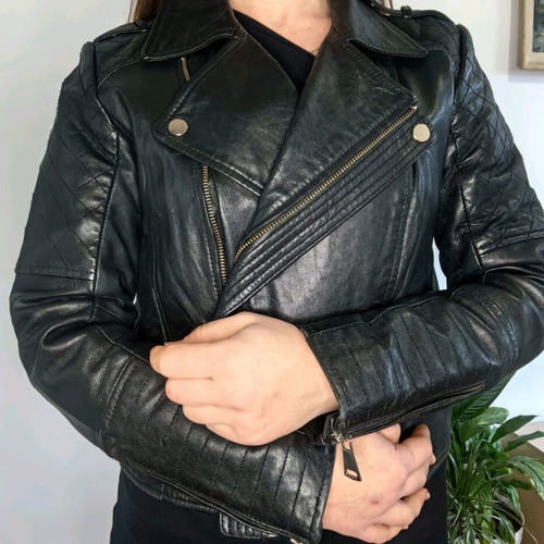 River Island women's leather jacket, black, size M-L