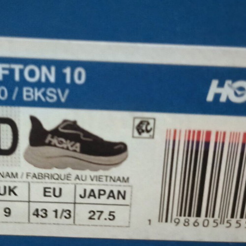 Hoka Clifton 10 running shoes size 43.5, black and grey