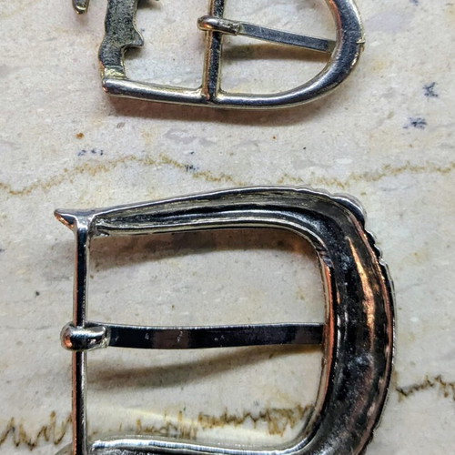 Metal belt buckles used, set of two, silver