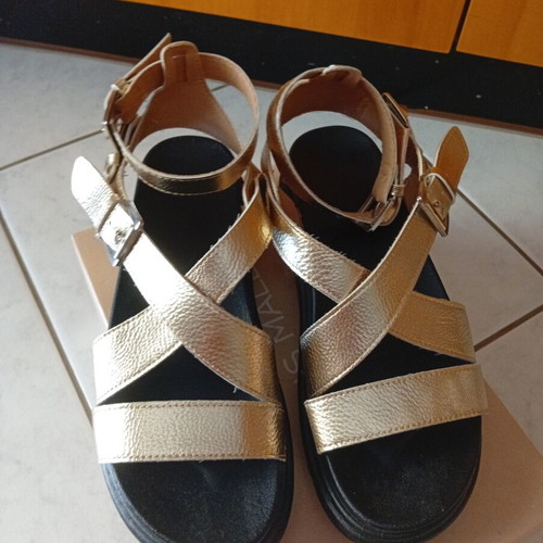 Luigi platform sandals, black and gold, size 39