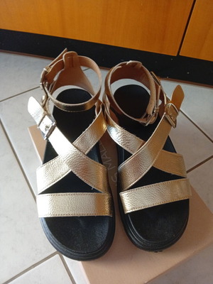 Luigi platform sandals, black and gold, size 39