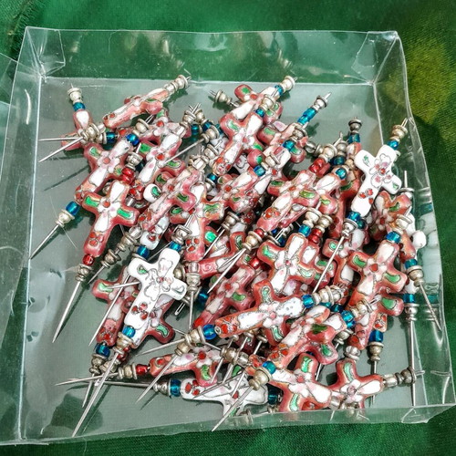 Lot of 52 used cross pins with enamel