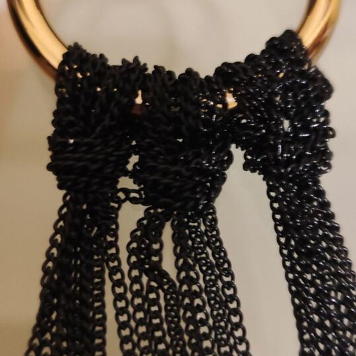 Long gold necklace with black chains new, heavy piece