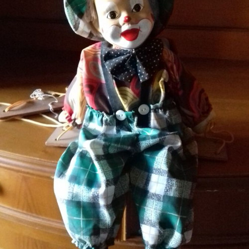 Pierrot Clown Marionette like new, fabric body with ceramic head