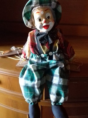 Pierrot Clown Marionette like new, fabric body with ceramic head