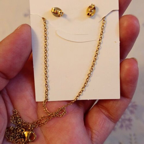 Cat Necklace and Earrings Set new, gold tone stainless steel