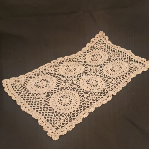Handmade knitted table runner used, beige 50x30 cm