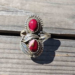 Silver ring with Red Rose Dahlia composite stone, new