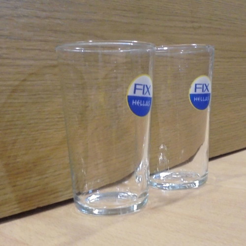 Fix Hellas beer set of two old promotional glasses 250ml used