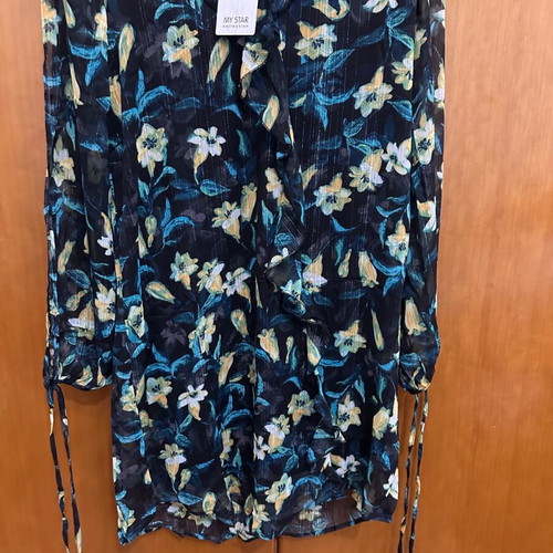My Star Collection dress new, floral with ruffles and belt, size M
