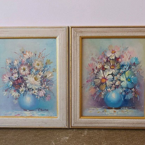 C.Hunter oil paintings used, set of 2, 34x30 cm each