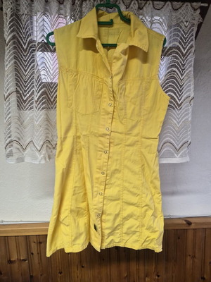 Yellow summer cotton dress with buttons, women's M