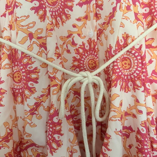 Shein printed mini dress with long sleeves, pink and beige