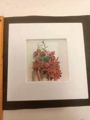 Painting in wooden frame handmade with poinsettia theme made to order