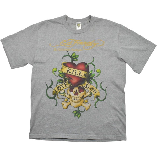Ed Hardy Love Kills Slow Grey T-shirt used, size XL