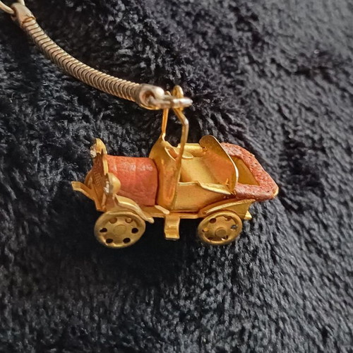 Vintage Fiat 1899 Miniature Keychain with Leather and Rhinestones
