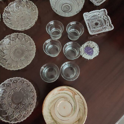 Vintage dessert plates, bowls, nut dish, candle holders set of 29 like new