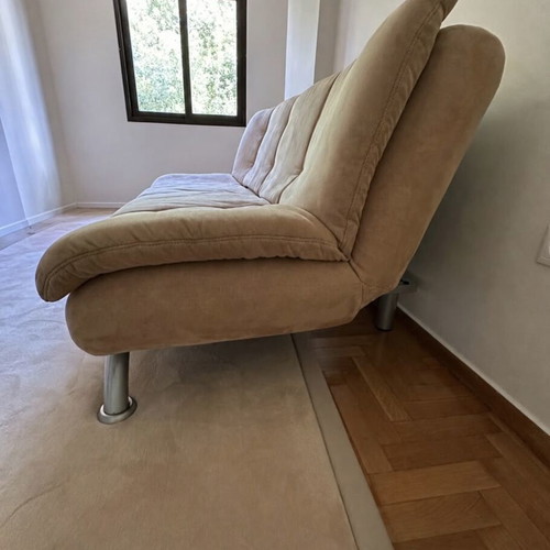 Beige sofa with thin corduroy fabric and easy mechanism, like new