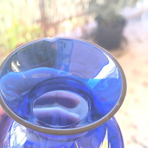 Cobalt glass vase used with painted flowers
