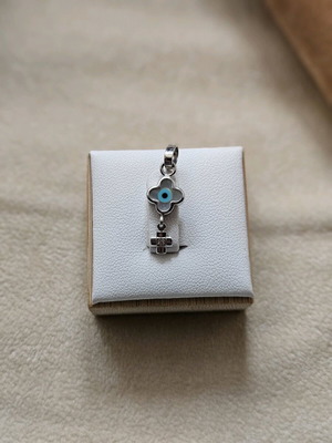White gold 585 14K pendant like new with four-leaf and cross with zircon