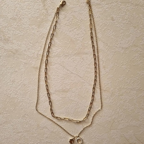 Double necklace new gold color with horseshoe rhinestones and clover
