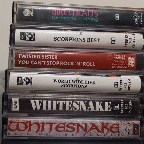 Cassette tapes used, set of 26 with Pink Floyd, Led Zeppelin, Rolling Stones