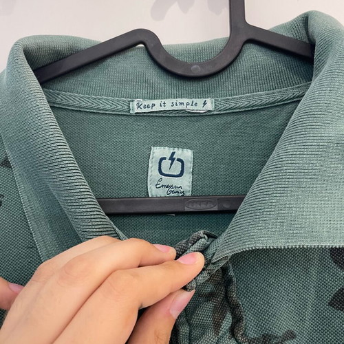 Emerson polo shirt green with all-over print like new, size M