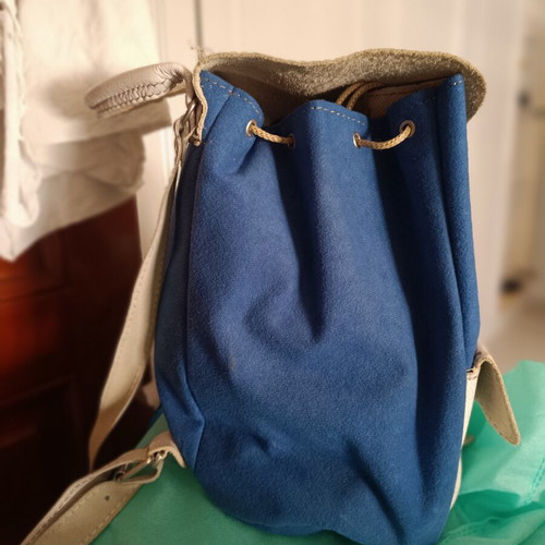 Leather medium backpack blue with light grey