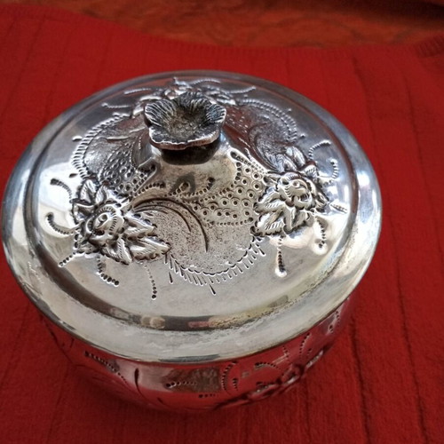Vintage Silver-Plated Jewelry Box used with embossed floral motif