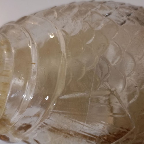 Glass bottle in fish shape used