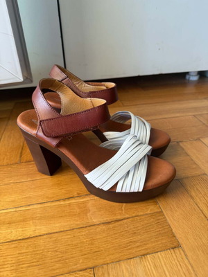 Marila leather women's sandals size 38, white and brown