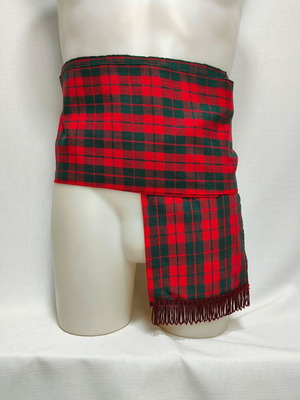 Woven checked sash with fringes red/green 100% cotton new