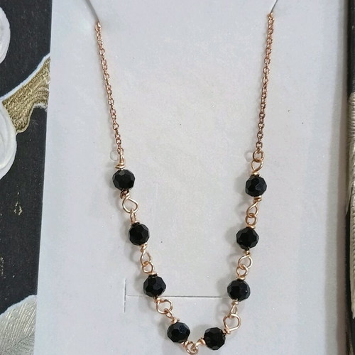 Silver 925 necklace rose gold plated with black crystals new