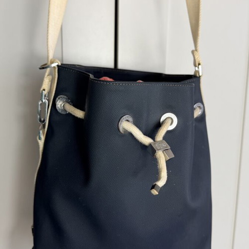 Lacoste bucket bag crossbody used, navy and beige