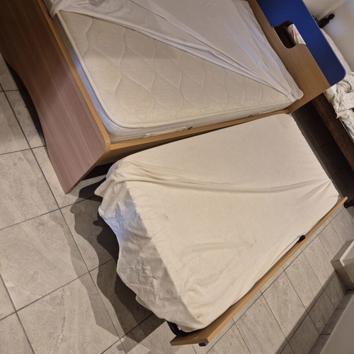 Teen double bed melamine with two mattresses, 1.70x0.90 m