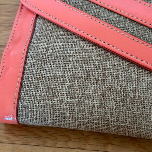 Clutch bag summer, new, linen-like material, orange and beige