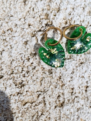Monstera earrings new polymer clay with gold clasp