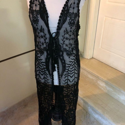 Women's caftan like new, black with lace details, size S
