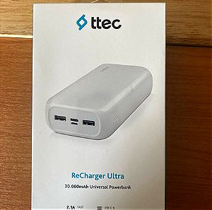 TTEC ReCharger Ultra Power Bank 30000mAh 10.5W με 2 Θύρες USB-A και Θύρα USB-C Λευκό ΚΑΙΝΟΥΡΙΟ