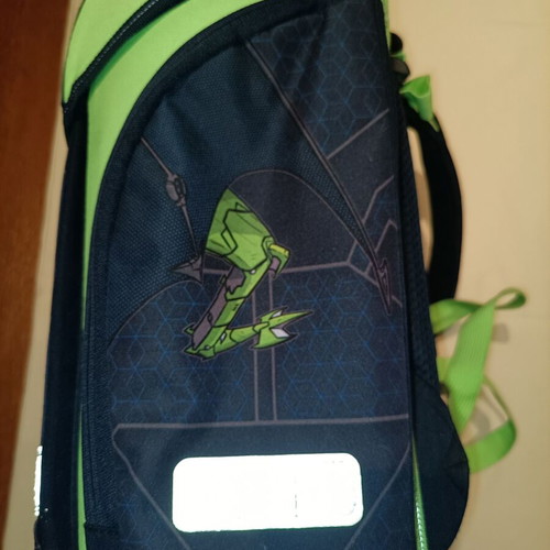 Herlitz Midi Green Robo Dragon school backpack used, 16lt blue with bottle holder
