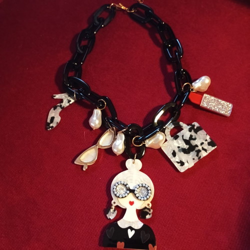 Acrylic charms statement necklace inspired by Iris Apfel, new