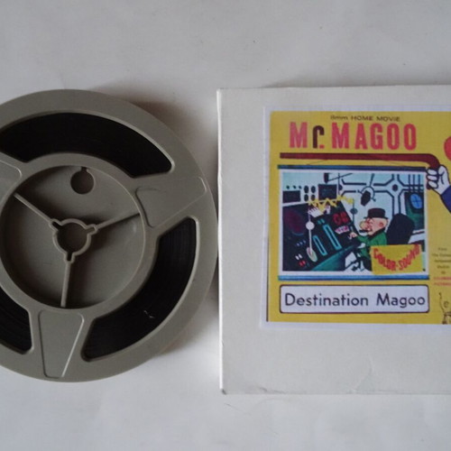 Super 8mm film "Destination Magoo" used, color, sound animation