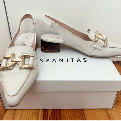 Hispanitas women's slingback shoes like new, ecru with gold buckle