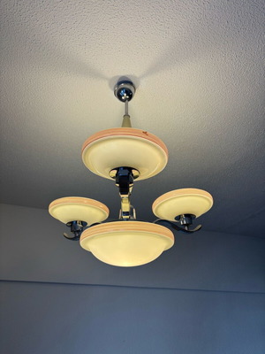 Vintage Art Deco Mid-Century Ceiling Light with Opaline Glass Shades