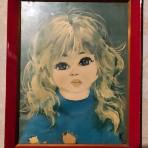 Red vintage framed girl art print 22×27 cm