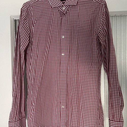 Hugo Boss men's red check slim fit shirt like new, size 44