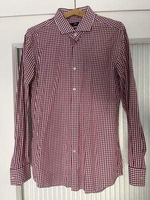 Hugo Boss men's red check slim fit shirt like new, size 44